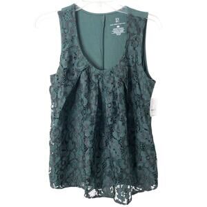 New York & Company NWT Green Sleeveless Tank Top w/Lace Eyelet Overlay Medium